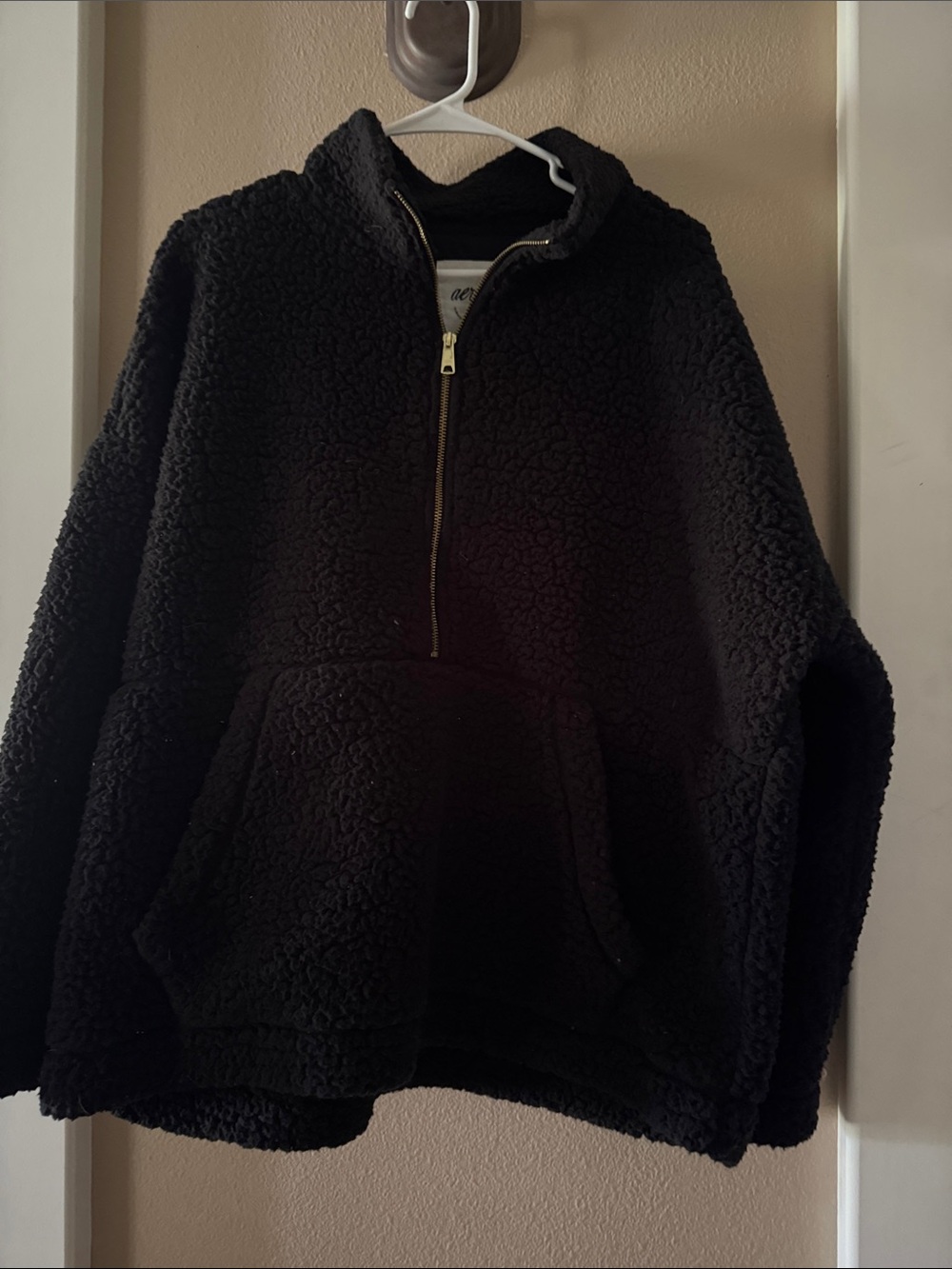aerie Black Sherpa Half-Zip Pullover Hoodie